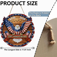 USA 250th Anniversary Decoration 4th of July Eagle Door Sign 1776-2026 Wooden