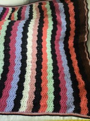 Vtg Handmade Crochet Chevron Zig Zag Throw Blanket Afghan 61″x54″ Colorful