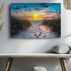 Sunset Beach Path Canvas Wall Art Coastal Ocean Landscape Nature Print Decor