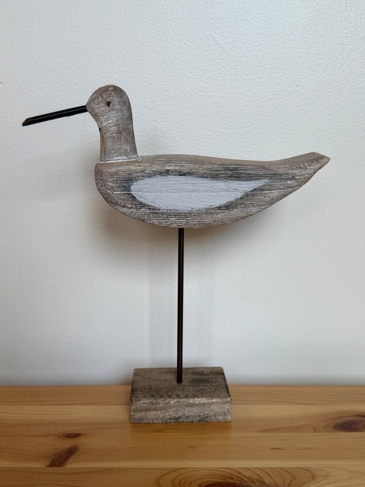 Coastal Shore Bird Wood Sculpture on Stand Rustic Beach Decor Heron Sandpiper