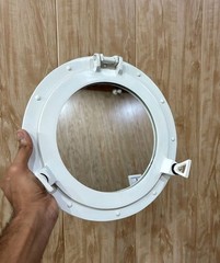 White Nautical Porthole Mirror 12in Aluminum Maritime Ship Window Wall Decor