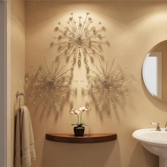 Silver Starburst Wall Art Set – 18″ Metal Decor with Rhinestones