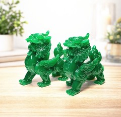 Jade Green Pi Xiu/Pi Yao /Bi Xie Wealth Guardian Statue Feng Shui Decor set Gift