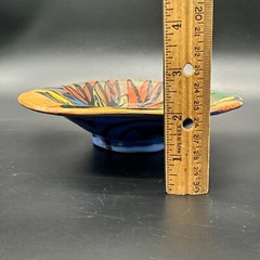 Pottery Bowl Wall Hanging Hand Painted Folk Art Redware Handmade Mid Century