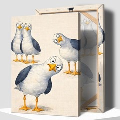 Funny Seagull Wall Art Canvas Print, Cute Bird Coastal Nursery Decor Gift