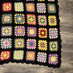 Vintage GRANNY SQUARE Crochet Afghan Blanket Throw ~ Roseanne Style 38×53