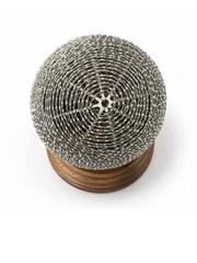 Modern Woven Metal Sphere Sculpture on Wood Base Decorative Orb Table Decor 10”