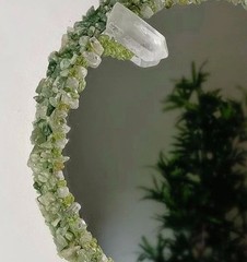 30” Aventurine, Peridot & Quartz Round Mirror | Handmade Crystal Wall Mirror