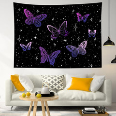 Purple Butterfly Tapestry Wall Hanging Black Starry Night Sky with Celestial Gal