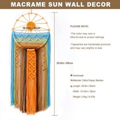 Macrame Sun Wall Hanging Boho Tapestry Large Woven Cotton Decor 25×10 inch