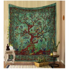 Vibrant Green Tree of Life Tapestry – Multi-Purpose Cotton Blanket & Wall Art