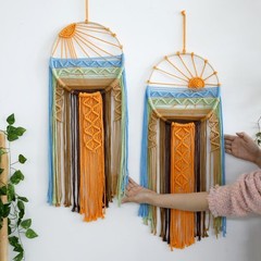 Macrame Sun Wall Hanging Boho Tapestry Large Woven Cotton Decor 25×10 inch