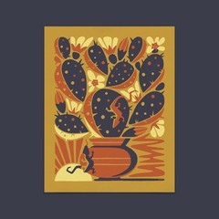 DKNG Nopal Bloom Art Print (11″ x 14″ Potted Prickly Pear Silkscreen Poster)