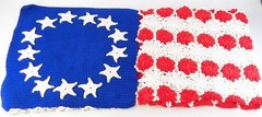 Handmade American Flag Afghan Vintage Patriotic Crochet 36 x 56 ” USA Blanket