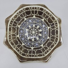 Original Fused Glass Serving or Decorative Bowl Earth Tones Octagon