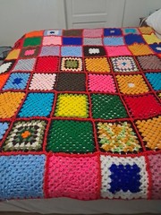Large Vtg Granny Square Afghan Colroful Apx 80×66