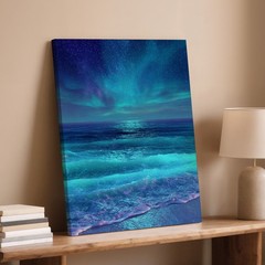Aurora Borealis Over Calm Ocean Waves Canvas Wall Art Night Sky Print Wall Home