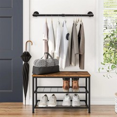 2pcs Wall Mount Pipe Clothes Rack Heavy Duty Black Garment Hanging Bar 4pcs Hook