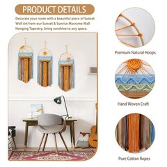 Macrame Sun Wall Hanging Boho Tapestry Large Woven Cotton Decor 25×10 inch