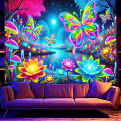 Blacklight Butterfly Tapestry Glow in the Dark UV Wall Decor 78X59 Inch