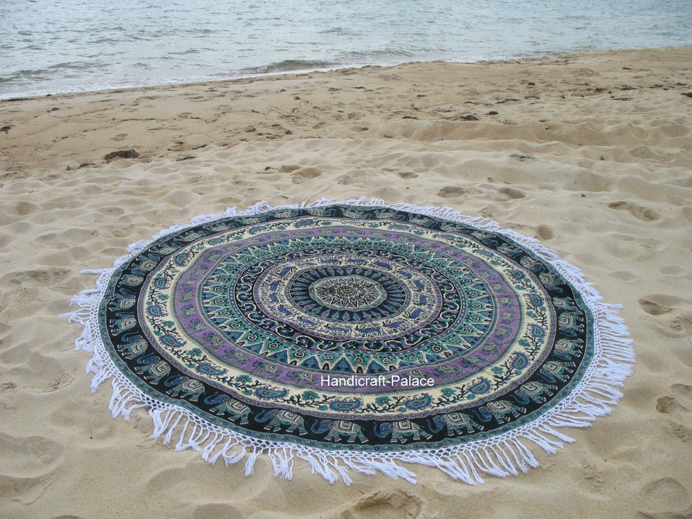 Indian Roundie Round Elephant Mandala Hippie Tapestry Beach Throw Yoga Mat Boho