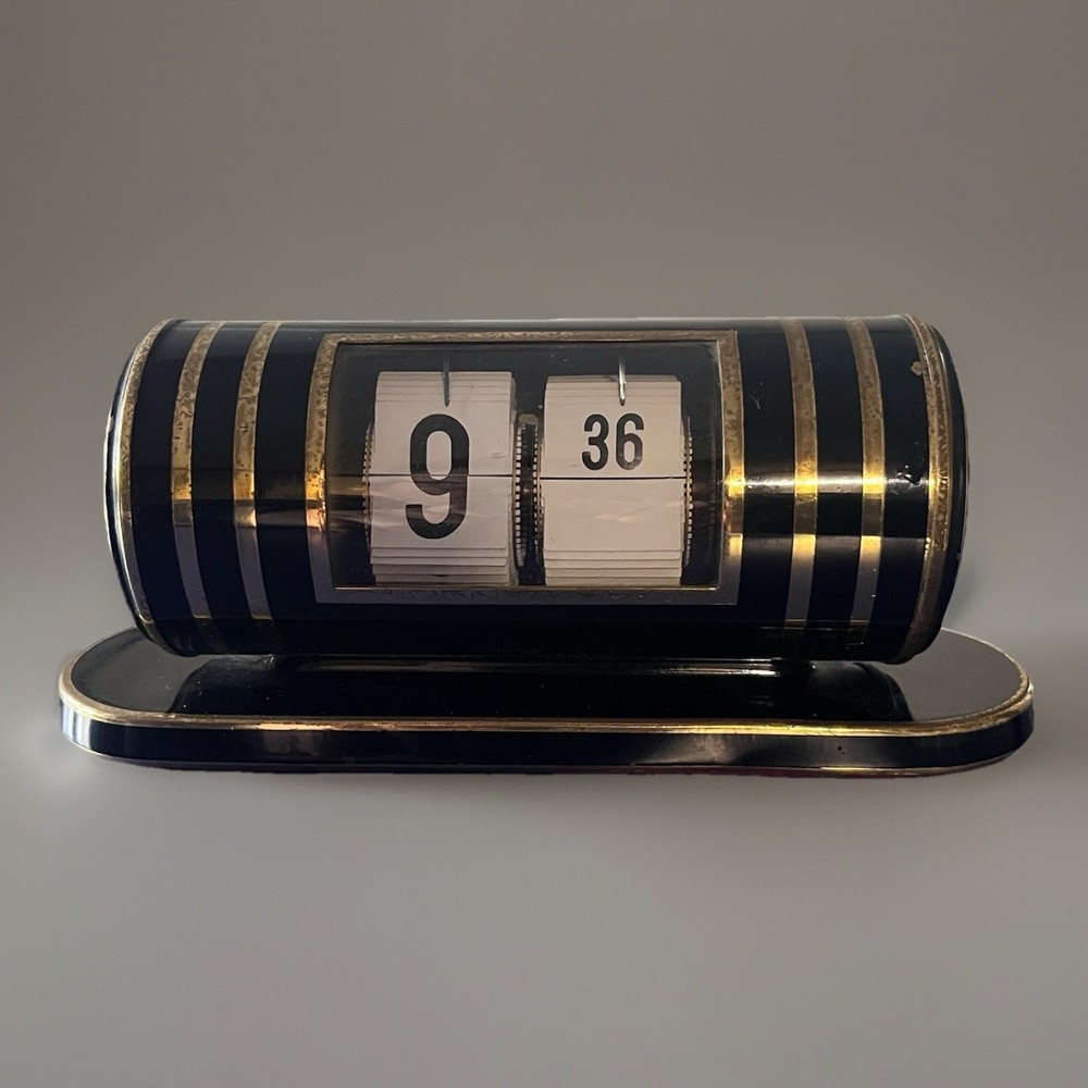 1950’s Germany Kohler 7 Jewel Horizontal Cylinder Flip Clock in Art Deco Style