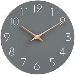 10in Wall Clock Silent Non-Ticking Gray Wood Modern for Kitchen and Office