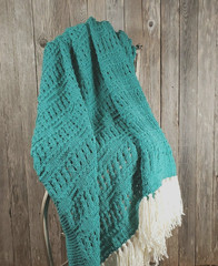 NEW Teal Jade Handmade Knitted Afghan Throw Hand Knit Gift Decor Boho Farmhouse