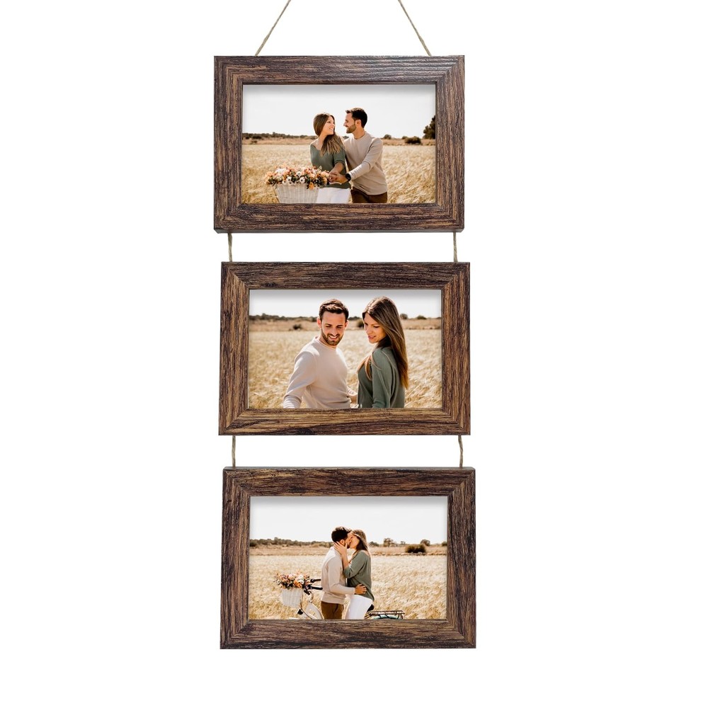 4×6 Wall Hanging Picture Frames Collage with 3 Opening Rustic Brown Frames