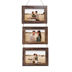 4×6 Wall Hanging Picture Frames Collage with 3 Opening Rustic Brown Frames