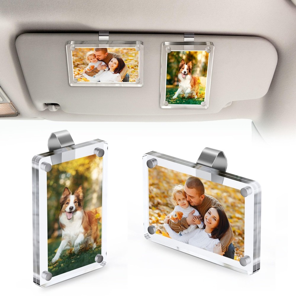 2PCS Car Sun Visor Photo Clips, Acrylic Universal Magnetic Transparent Frames.