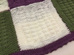 AFGHAN – LARGE – Hand Knit- 58″ X 45″ – Purple/Green/White – Machine Wash & Dry