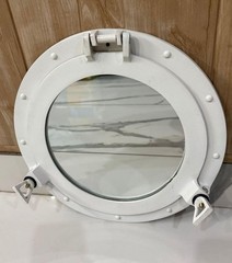 White Nautical Porthole Mirror 12in Aluminum Maritime Ship Window Wall Decor