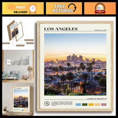 Oak Wood Framed Wall Art – Los Angeles Sunset Canvas Decor, Aesthetic City Artwo