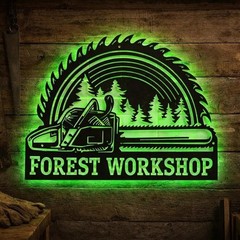 Personalized Chainsaw Woodworker LED Metal Sign, Custom Woodworker Name Decor