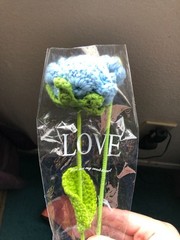 10 in Blue Crocheted Rose Flower