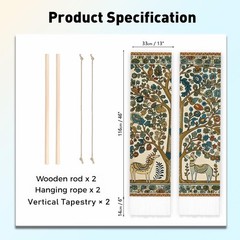 2 Pack Deer and Tree Vertical Tapestry, Folk Art Style Wall Tapestry with Tas…