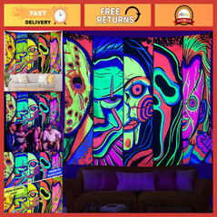 Trippy UV Reactive Blacklight Tapestry Halloween Decor Glow in Dark 59″x78″
