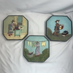 Set of 3 Blue Colorful Laundry Day Stone Wall Plaques Wall Art Decor – Heavy