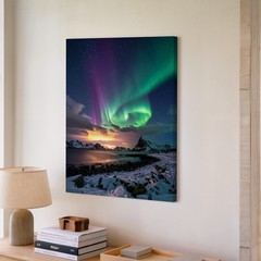 Canvas Wall Art Northern Lights Snowy Coast Celestial Aurora Landscape When