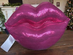 Rachel Zoe Vampire Pink Lips W/ Fangs Sequin Pillow NWT Valentines Halloween