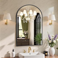 Gold Arched Wall Mounted Bathroom Metal Frame Vanity Mirror w/Shatterproof Glass