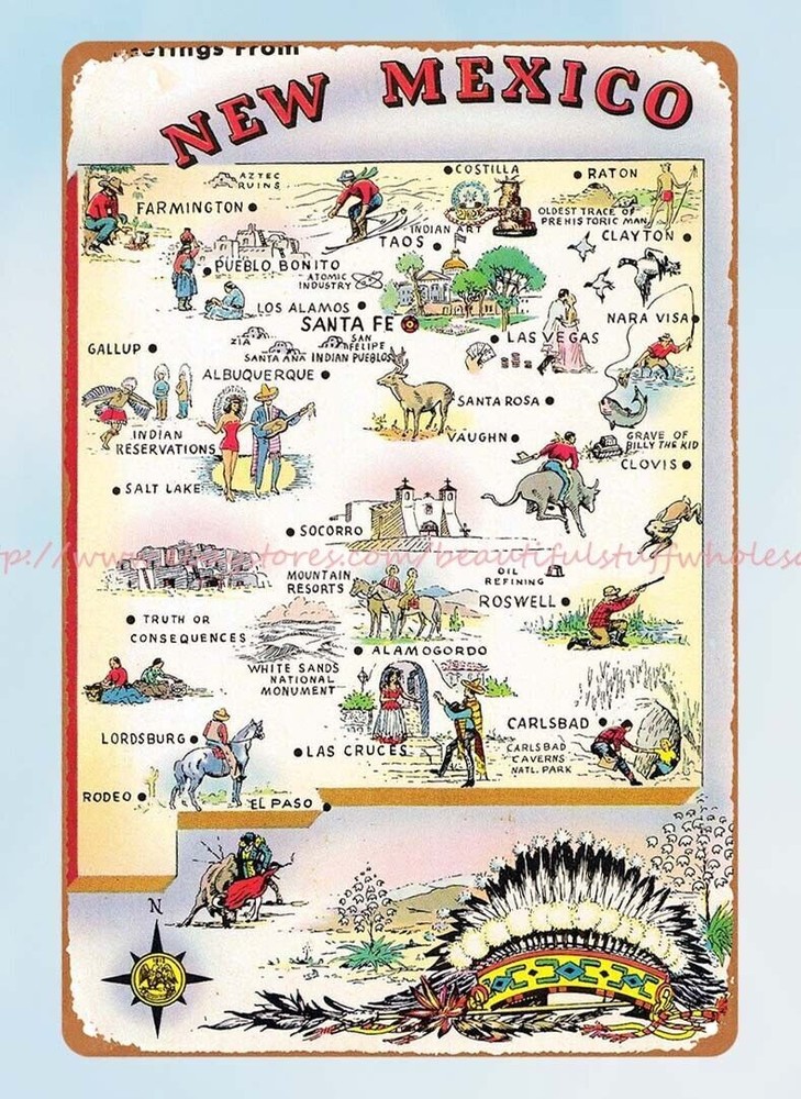 metal cheers sign Greetings from state map NEW MEXICO metal tin sign