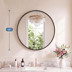 20/24/28/30″ Round Wall Mirror w/Metal Frame,Bathroom Wall Mounted Circle Mirror