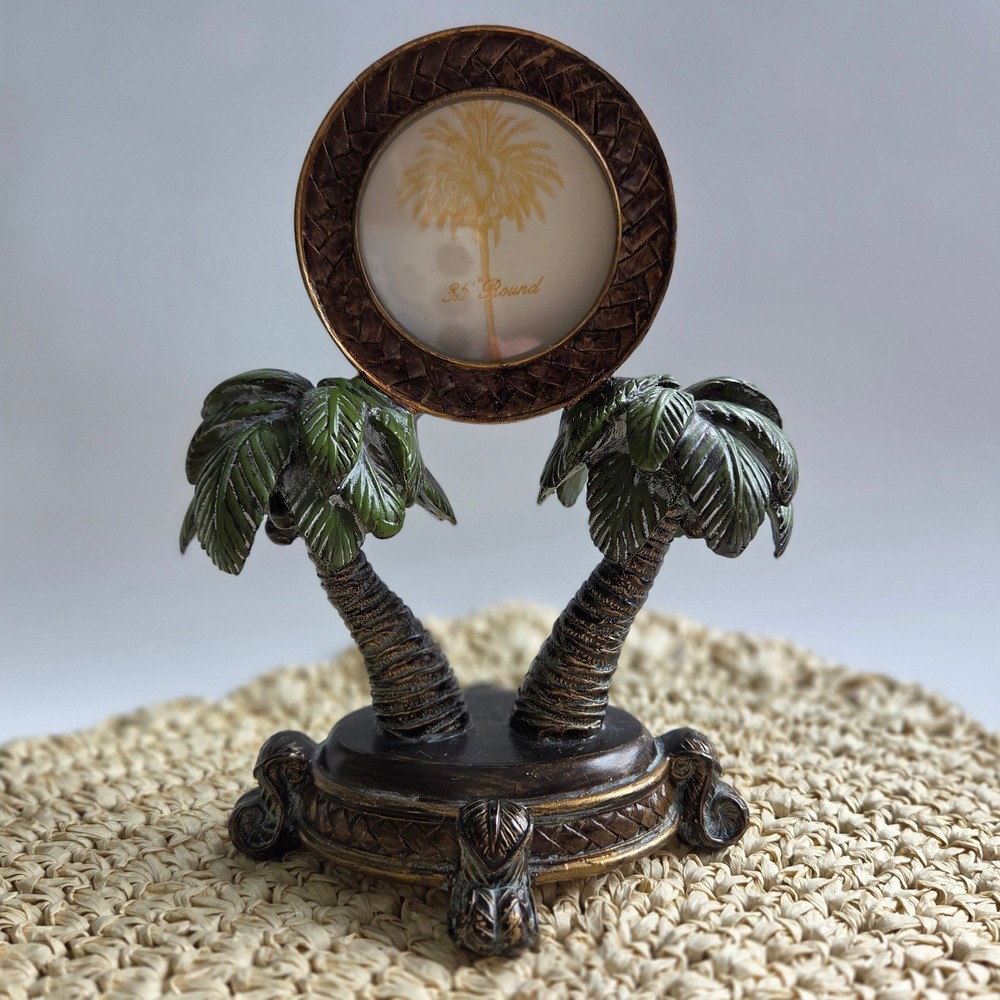 Vintage Picture Frame Bronze Tone Palm Tree Tropical Coastal Decor