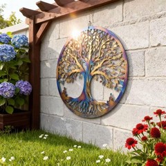 Heat Colored Tree of Life Metal Wall Hanging – Outdoor Garden Decor
