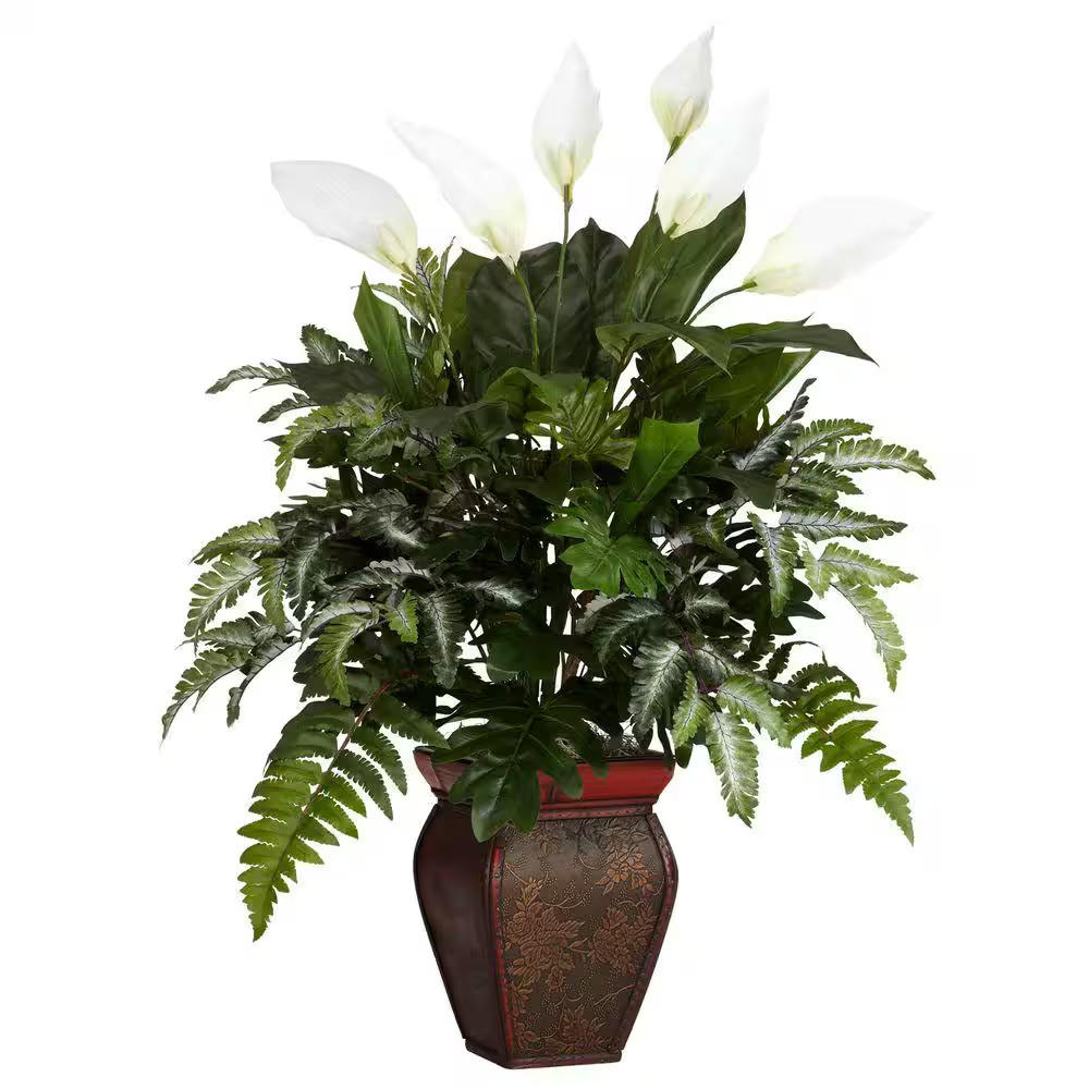 29 In. Artificial H Green Mixed Greens with Spathiphyllum and Decorative Vase Si