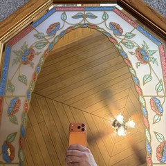 Vintage Octagon Floral Accent Mirror Framed Wood Multicolor Wall Mounted RARE