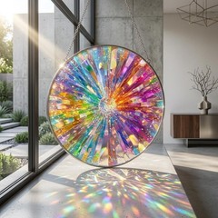 Rainbow Crystal Prism, Holographic Stained Glass Window Hanging,