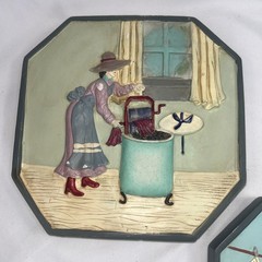 Set of 3 Blue Colorful Laundry Day Stone Wall Plaques Wall Art Decor – Heavy